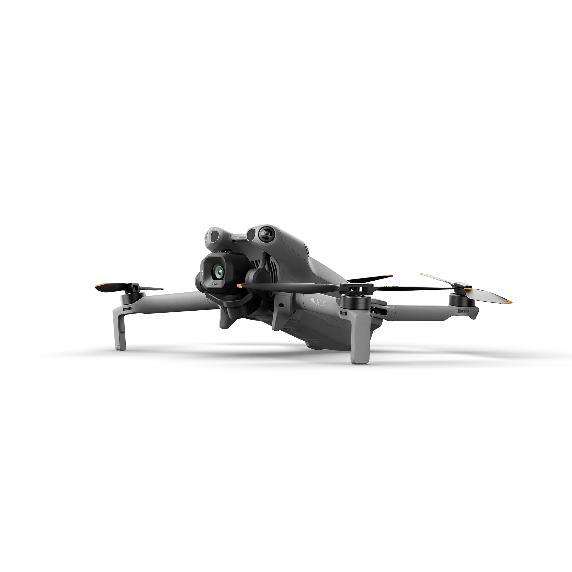 The DJI Mini 5 Pro unfolded and displayed on a left-facing angle.