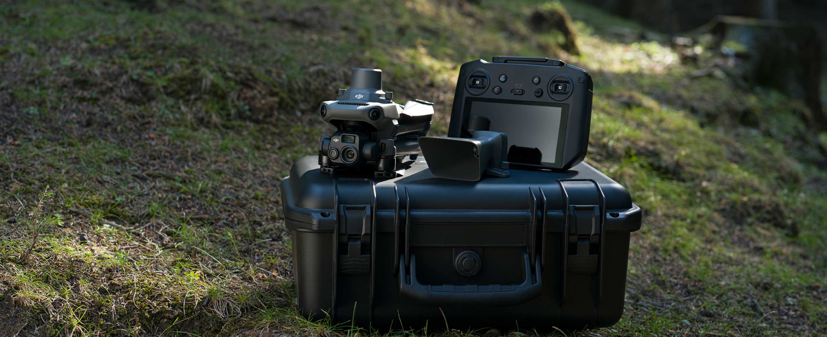 DJI Mavic 3T with remote controller, speaker attachment and carrying case.