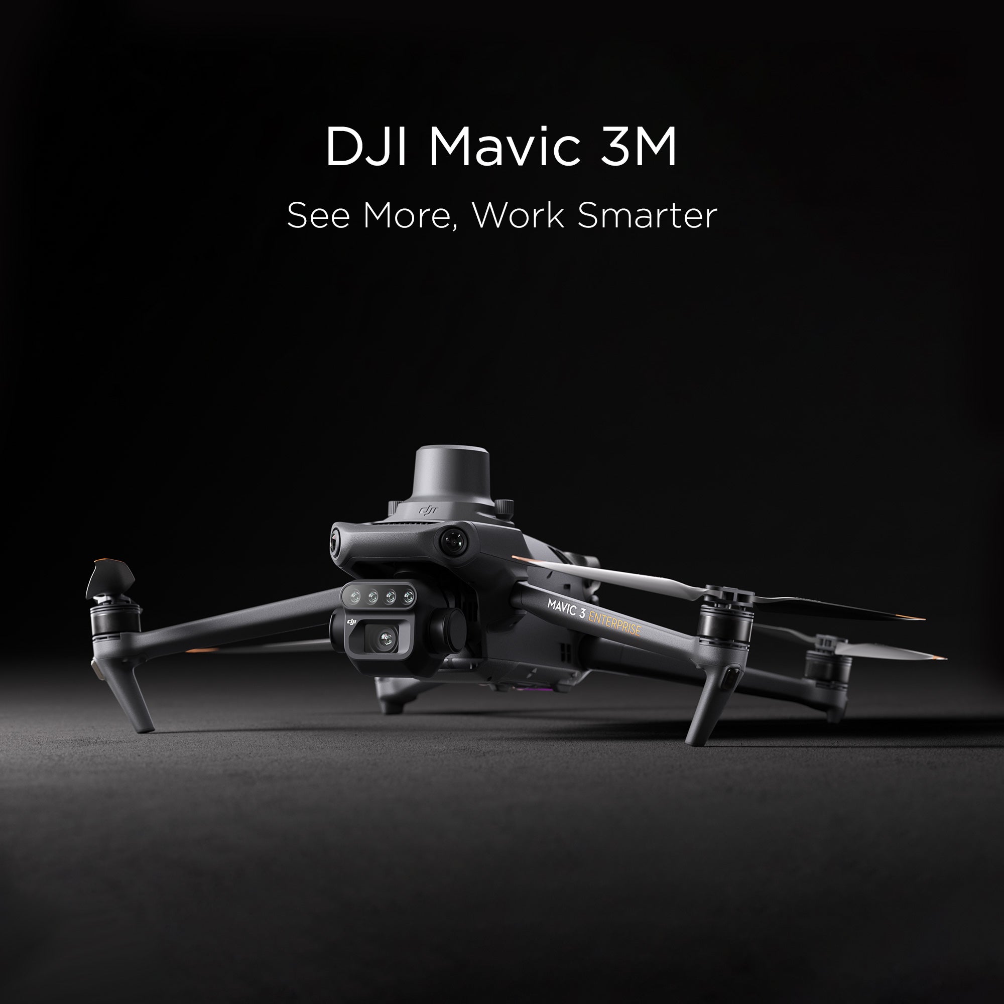 A DJI Mavic 3M displayed against a black background.