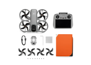 A top-down view of everything included with the DJI Avata 360 (DJI RC 2) bundle