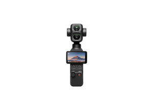 A front-facing view of the DJI the Osmo Pocket 4P with its screen rotated horizontally