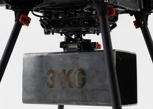 A closeup of the Freefly Vibration Isolator Cartridge (Astro Max) installed on a drone with a 3KG payload weight